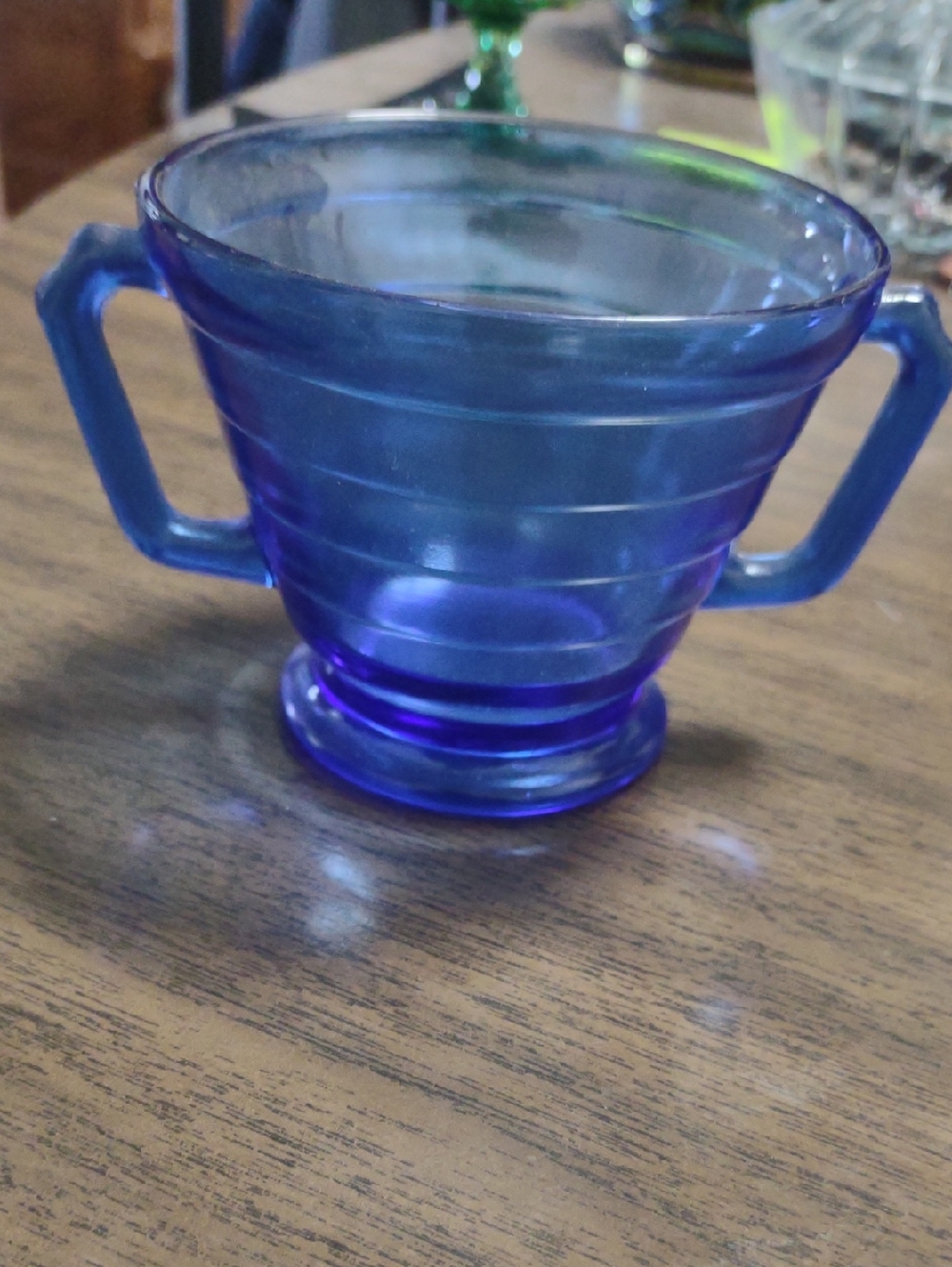 Cobalt Blue Two-Handled Glass Sugar Bowl